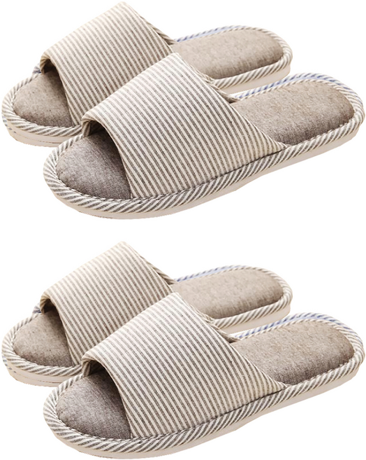 알럽홈 스트라이프 린넨 거실화, 브라운, 2개