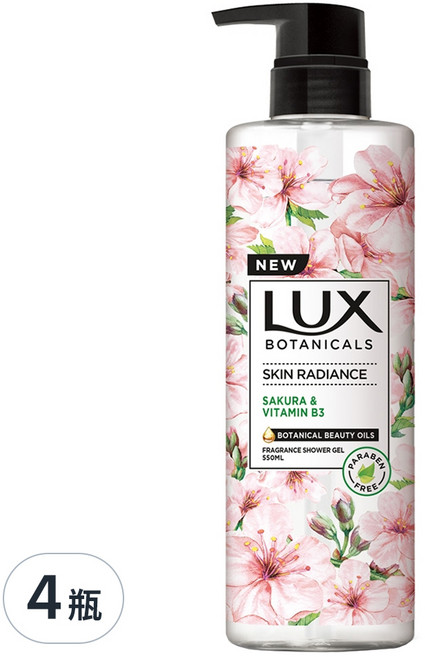 LUX 麗仕 台灣公司貨 植萃香氛沐浴露 浪漫晚櫻花香, 550ml, 4瓶