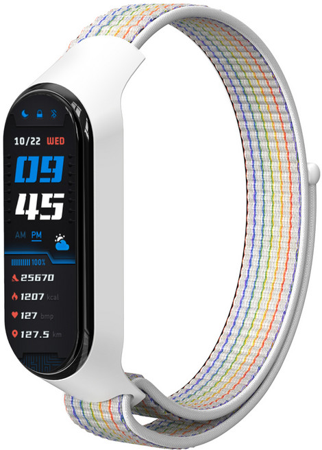 누아트 샤오미 미밴드 5/6/7 스포츠루프 밴드 스트랩, 레인보우화이트