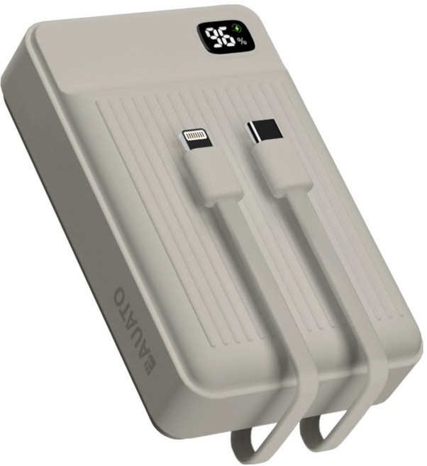 바우아토 포켓쉴 고속 입출력 케이블 일체형 미니 대용량 난연 보조배터리 20000mAh C타입 애플8핀 PD 22.5W, 멜란지그레이