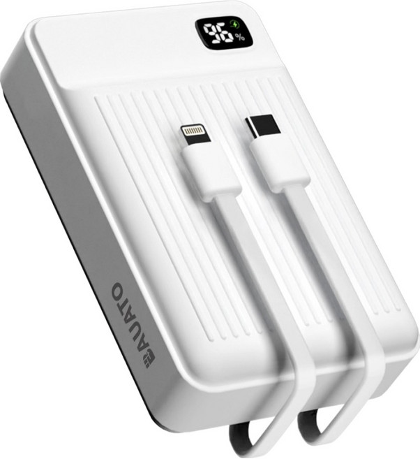 바우아토 고속 입출력 케이블 일체형 미니 대용량 난연 보조배터리 20000mAh C타입 애플8핀 PD 22.5W, 화이트