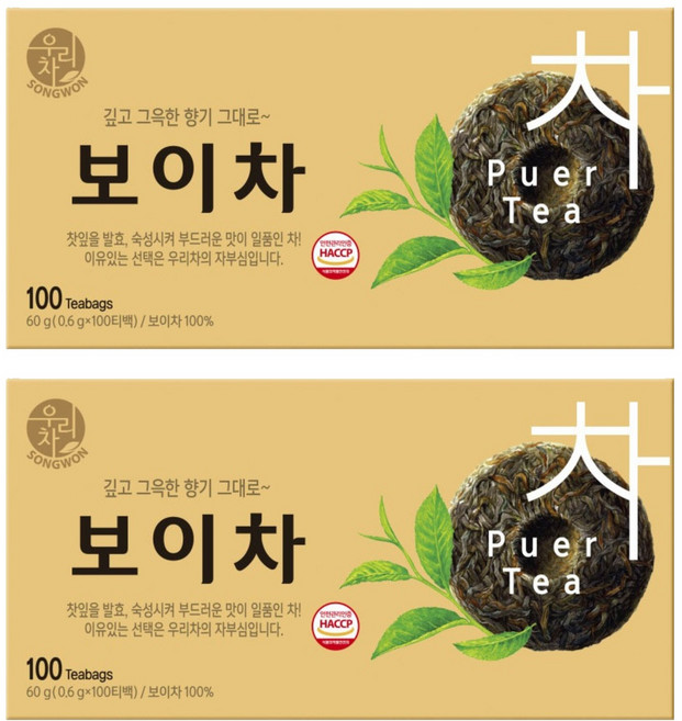 우리차 송원식품 보이차, 600mg, 100개입, 2개