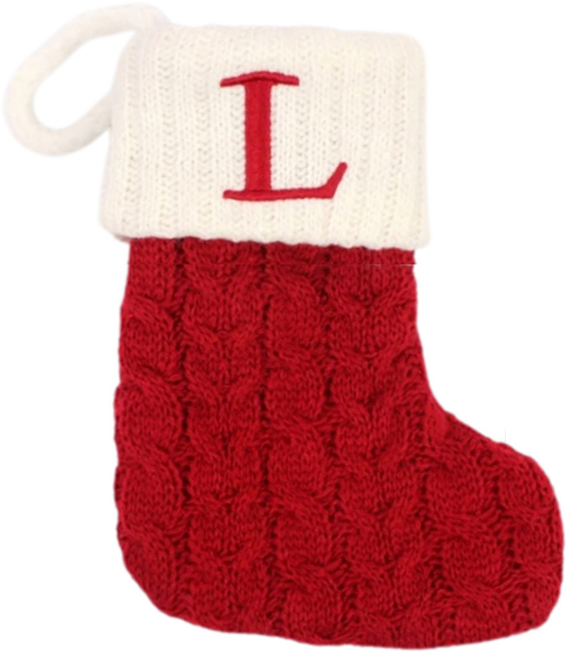 聖誕紅刺繡字母聖誕襪 聖誕節裝飾 針織棉材質 吊旗/垂飾, 字母L 紅色 + 白色, 1個