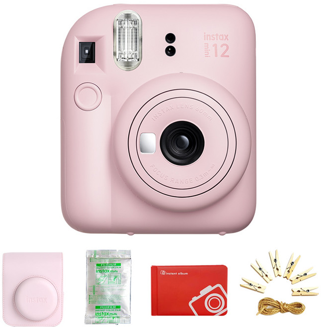 인스탁스 미니12 즉석카메라 + 전용케이스 + 미니필름 10장 + 미니앨범 + 포토라인, mini 12(블로썸 핑크), 1세트