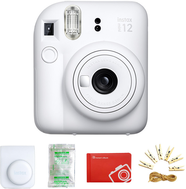 인스탁스 미니12 즉석카메라 + 전용케이스 + 미니필름 10장 + 미니앨범 + 포토라인, mini 12(클레이화이트), 1세트