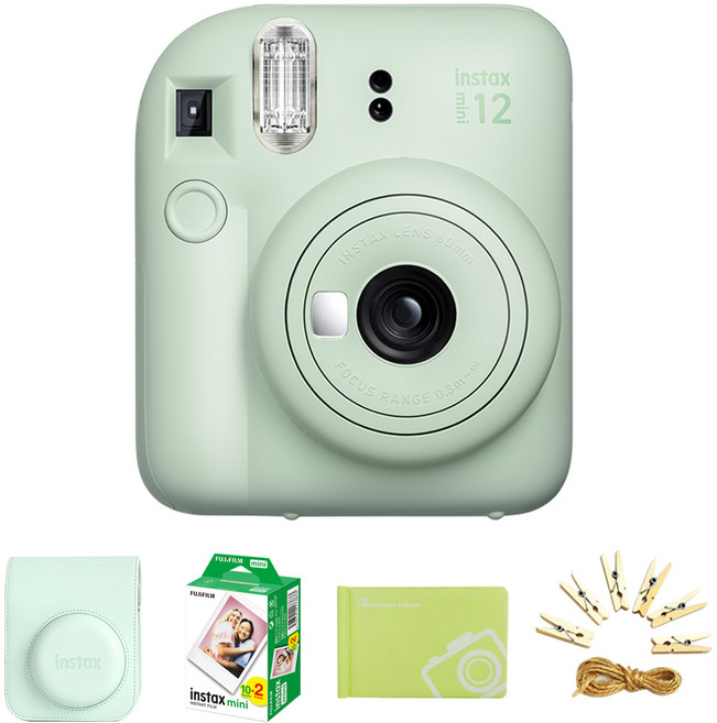 인스탁스 즉석카메라 + 전용케이스 + 필름 20장 + 앨범 + 포토라인 mini 12, mini 12(민트 그린), 1세트
