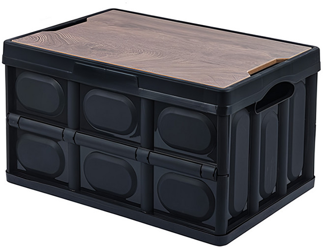 手提露營摺疊箱 木蓋折疊箱 55L, 黑色, 1個