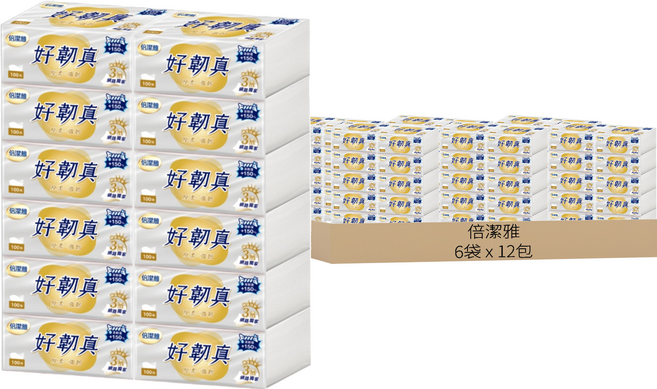 倍潔雅 好韌真 抽取式衛生紙 3層, 12包, 6袋