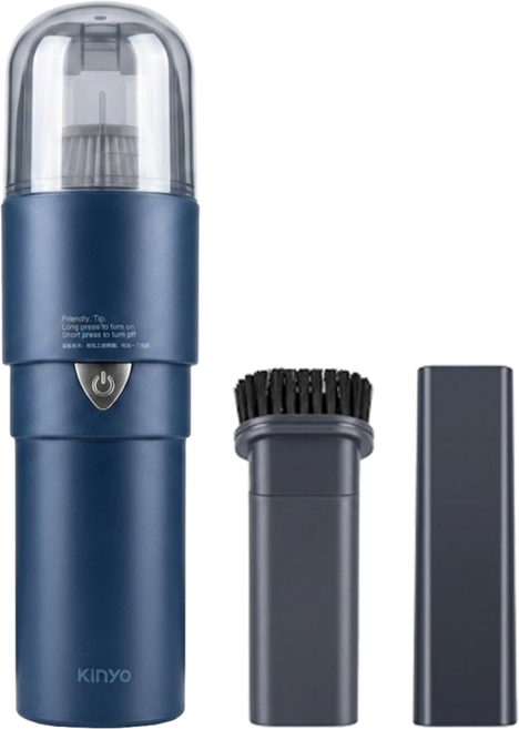 Kinyo 手持 無線 吸塵器 扁頭吸嘴 毛刷吸嘴 USB Type-C 充電線 藍色 KVC-5890 輕巧 220 x 62.5 x 62.5mm
