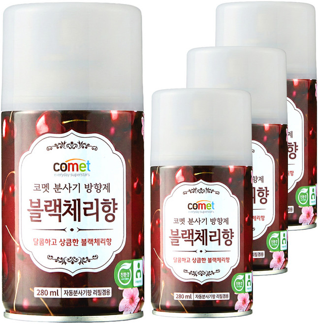 코멧 분사기 방향제 블랙체리향 자동분사기 겸용, 4개, 280ml, 블랙체리