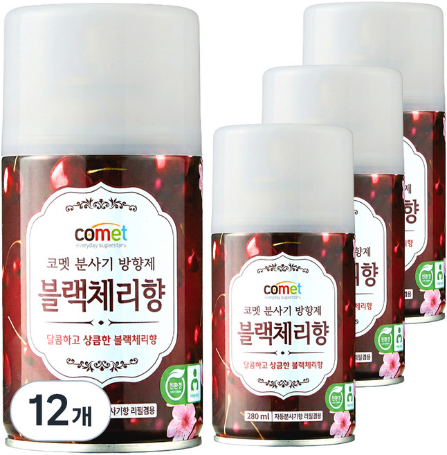 코멧 분사기 방향제 블랙체리향 자동분사기 겸용, 12개, 280ml, 블랙체리