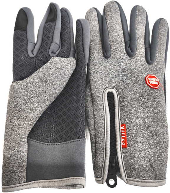 Vilico 秋冬騎自行車防滑觸屏手套 保暖搖粒絨 超彈性質感 舒適貼合 三指觸控設計 超靈敏觸屏 防風防水防寒, 灰色