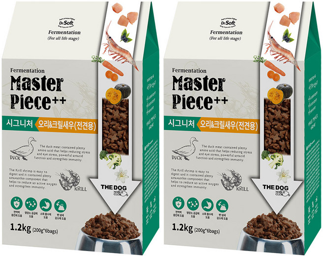 더독 전연령용 강아지 닥터 명작 시그니처 소프트사료, 오리, 1.2kg, 2개