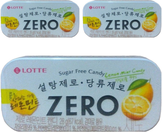 LOTTE 樂天 ZERO Zero無糖檸檬薄荷糖, 3盒, 28g