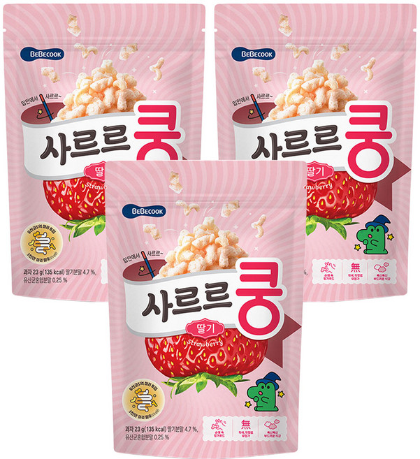 베베쿡 사르르쿵 과자, 딸기맛, 23g, 3개
