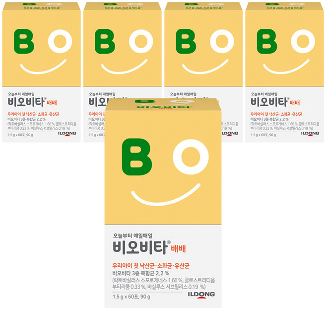비오비타 배배 우리아이 첫 낙산균 소화균 유산균, 90g, 5개