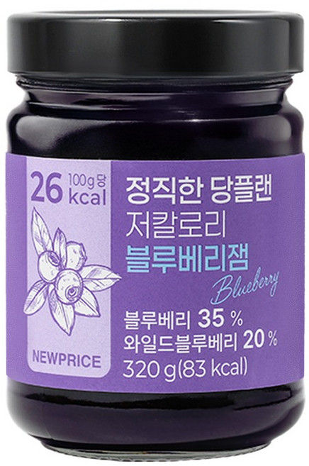 뉴프라이스 정직한 저칼로리 블루베리잼, 1개, 320g