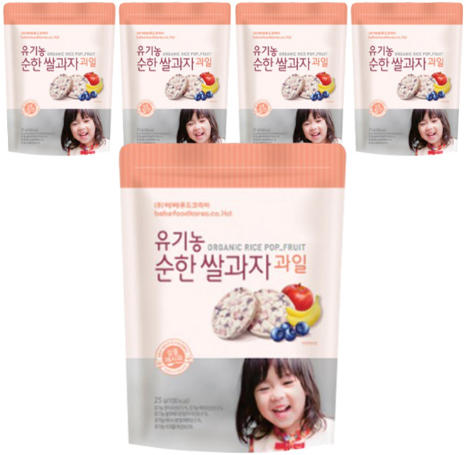 베베푸드 유기농 순한 쌀과자, 과일, 25g, 5개