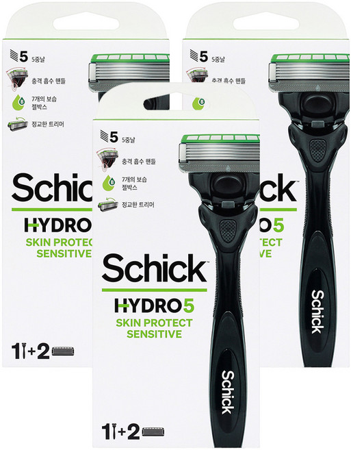 쉬크 하이드로5 스킨프로텍트 센서티브 면도기 + 여분날 세트, 3세트