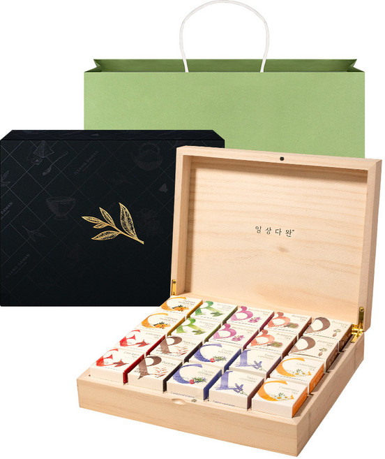 일상다완 큐브 우드 침출차 세트, 1세트, 허브차 20p + 쇼핑백