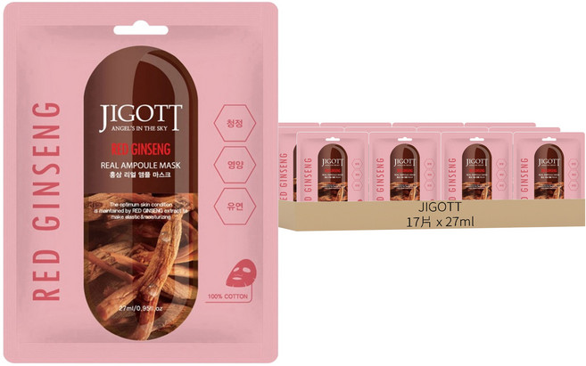 JIGOTT 鎖水保濕安瓶面膜 紅蔘, 1入, 17片