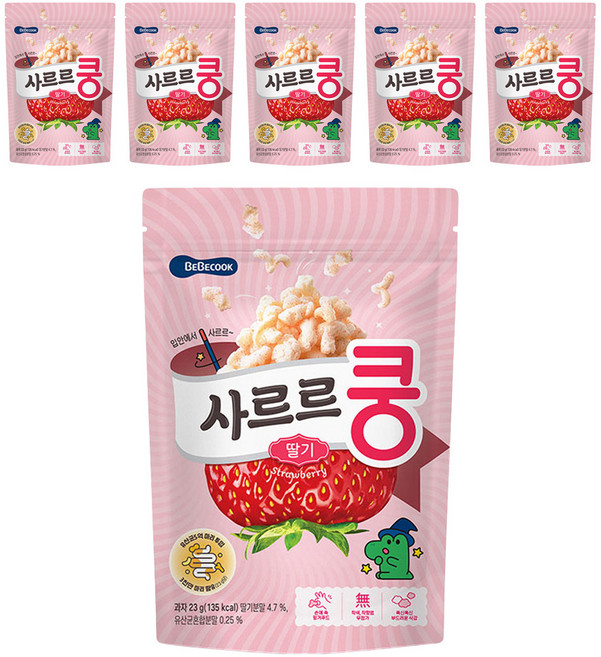 베베쿡 사르르쿵 과자, 딸기맛, 23g, 6개