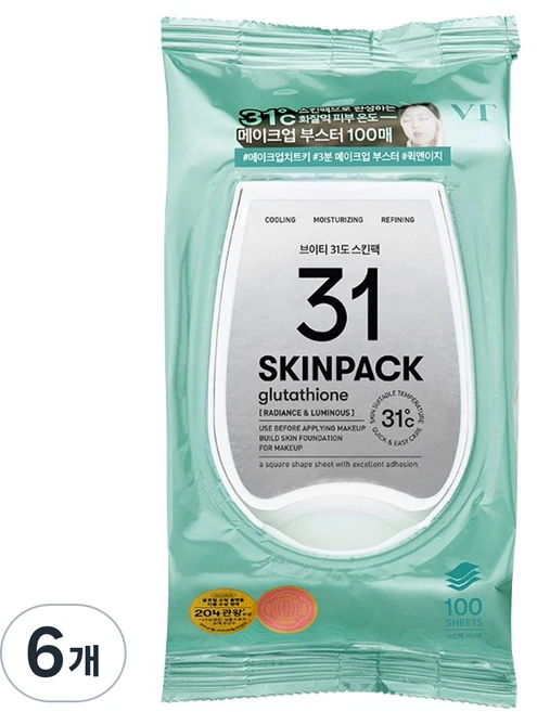 브이티코스메틱 마일드 31도 스킨팩, 100매입, 6개 - 쿠팡