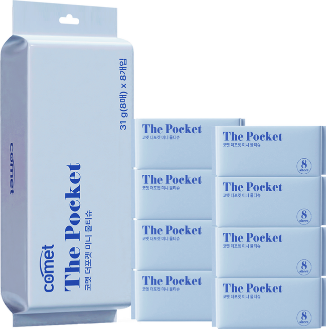 코멧 더 포켓 미니 물티슈, 8세트, 8매, 50g