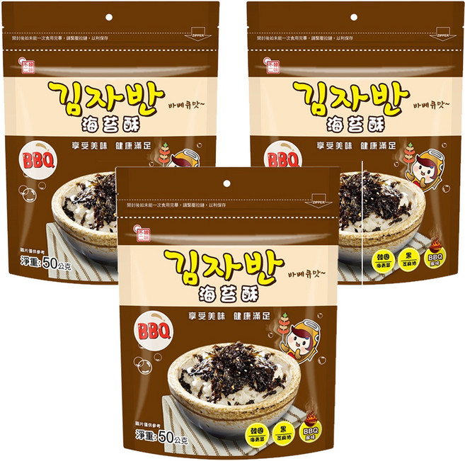 韓味不二 海苔酥 BBQ, 50g, 3包