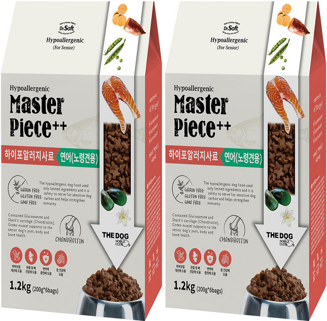 더독 노령견용 닥터소프트 명작 하이포알러지 소프트사료, 연어, 1.2kg, 2개