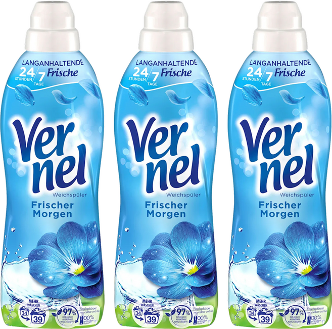 Vernel 高濃縮衣物柔軟精 Fresh Morning 900ml, 3瓶