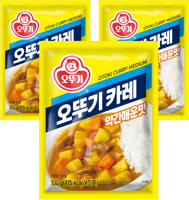 오뚜기 카레 과립형 약간매운맛, 100g, 3개