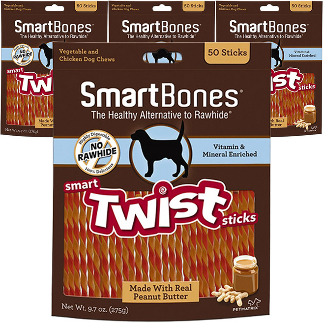 스마트본 트위스트 스틱 강아지 간식 50p, 피넛버터, 275g, 4개