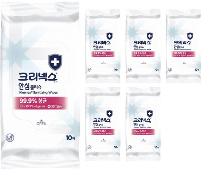크리넥스 안심 물티슈 휴대형, 10매, 6개