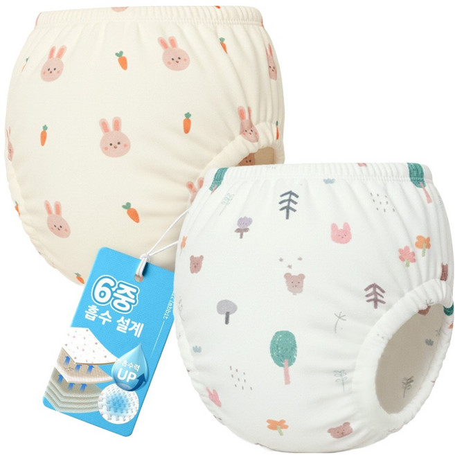 아띠래빗 유아용 순면 6중 배변훈련팬티, 2개, 토끼, 숲