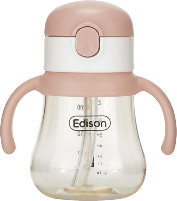 Edison PPSU 吸管透明學習杯組, 240ml, 1組, 粉色