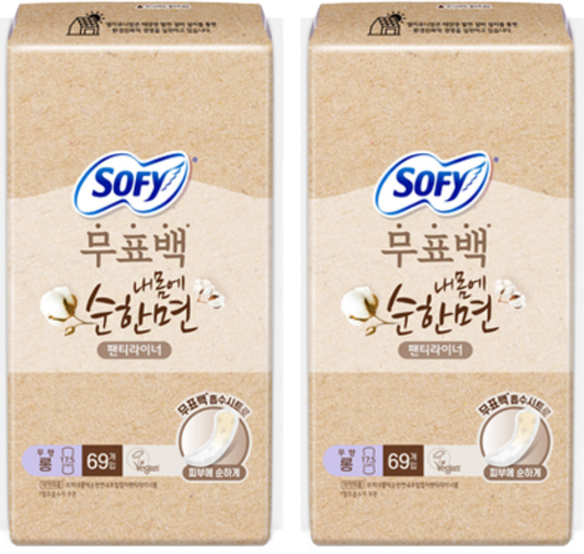 쏘피 내몸에 순한면 내추럴컬러 팬티라이너, 롱, 69개입, 2개