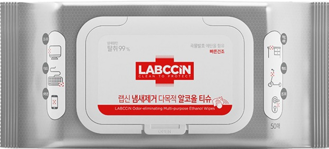 랩신 냄세제거 다목적 알코올 티슈 캡형, 45g, 50매, 1개