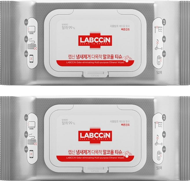 랩신 냄세제거 다목적 알코올 티슈 캡형, 45g, 50개입, 2개