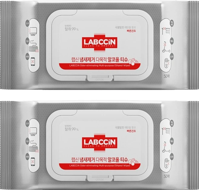 랩신 냄세제거 다목적 알코올 티슈 캡형, 45g, 50개입, 2개 - 쿠팡