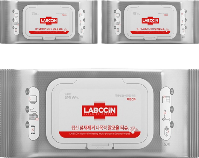 랩신 냄세제거 다목적 알코올 티슈 캡형, 45g, 50개입, 3개