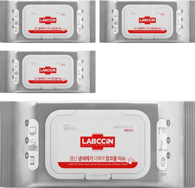 랩신 V3 다목적 알코올 티슈 캡형, 45g, 50개입, 4개 - 쿠팡