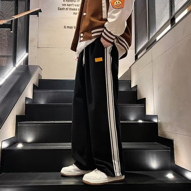 Elsso 線條撞色燈芯絨鬆緊帶寬褲