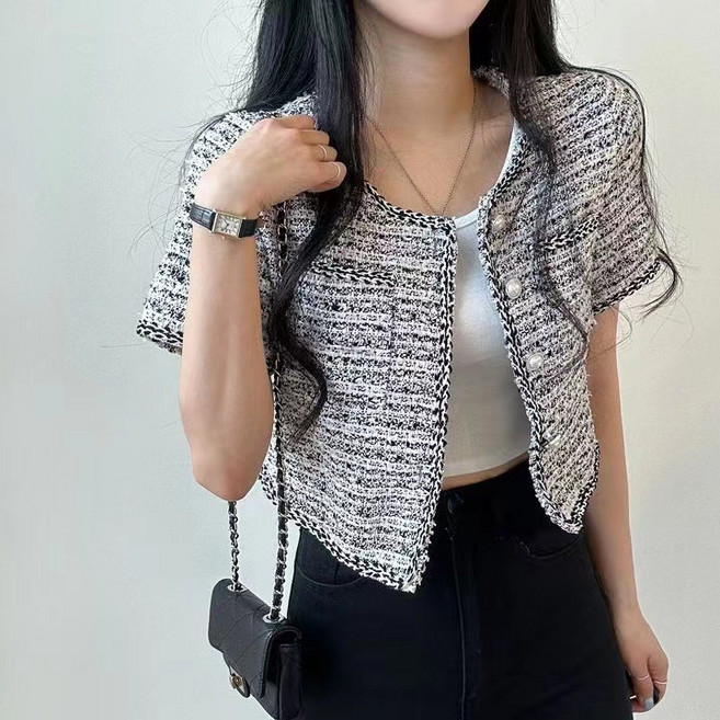 PEONIST 女款短袖法式粗花呢夾克