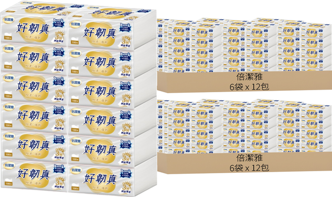 倍潔雅 好韌真 抽取式衛生紙 3層, 12包, 12袋