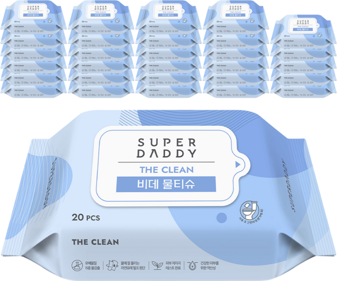 슈퍼대디 더클린 비데 물티슈 캡형, 60g, 60개입, 60개
