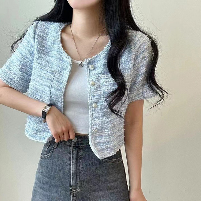PEONIST 女款短袖法式粗花呢夾克