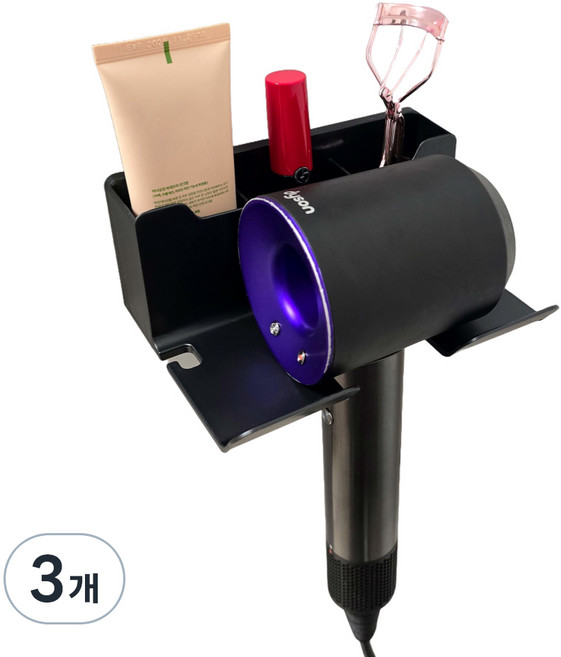 밝은리빙 무타공 드라이기 거치대 보관함형 A타입, 블랙, 3개