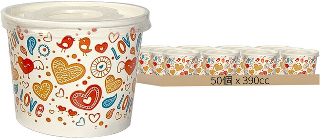 免洗紙碗/紙湯杯/湯碗 附蓋 390cc, 50個, 50枚