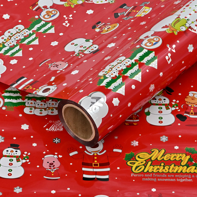 코코플러스 뽀로로 크리스마스 증착롤 포장지, 스노우레드, 2개